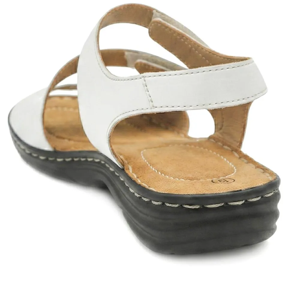 Touch-Fasten Cushioned Leather Sandals - White