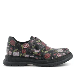 Touch-Fasten Daily Monk Shoes - Black Rose Floral