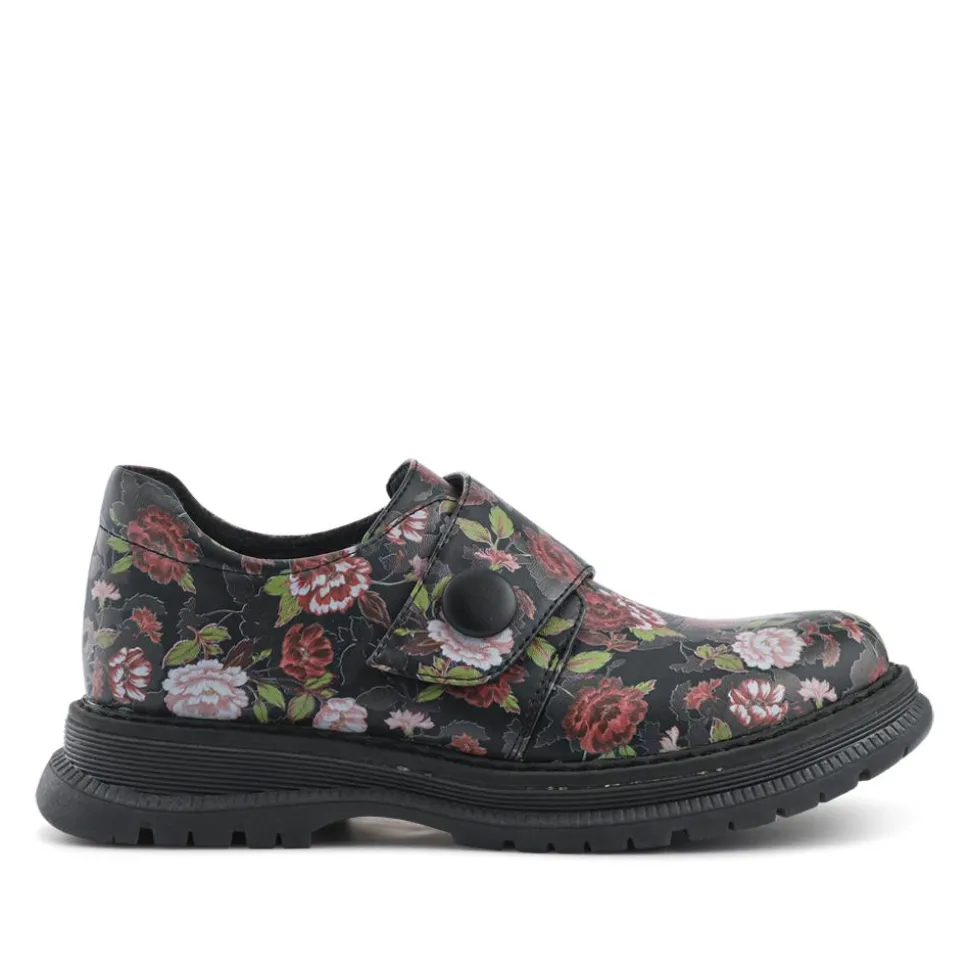 Touch-Fasten Daily Monk Shoes - Black Rose Floral
