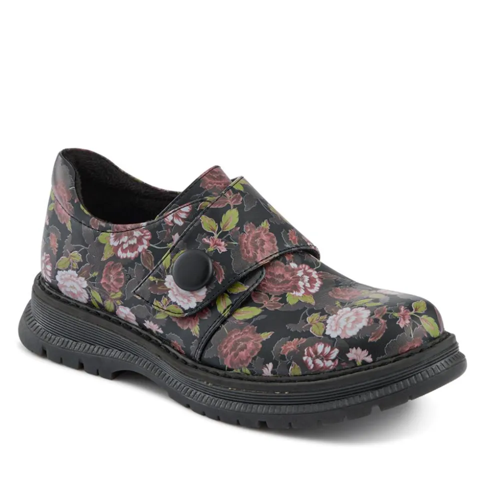Touch-Fasten Daily Monk Shoes - Black Rose Floral