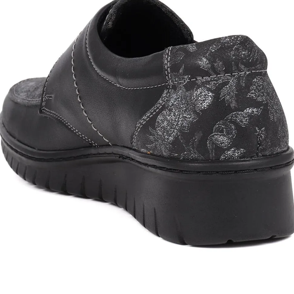 Touch-Fasten Floral Monk Shoes - Black Floral