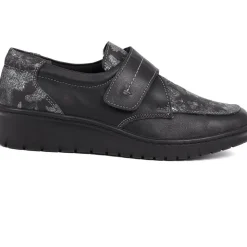 Touch-Fasten Floral Monk Shoes - Black Floral