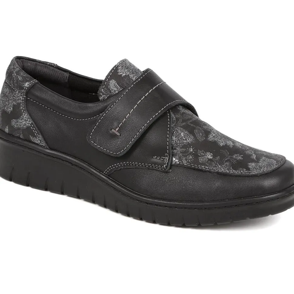 Touch-Fasten Floral Monk Shoes - Black Floral