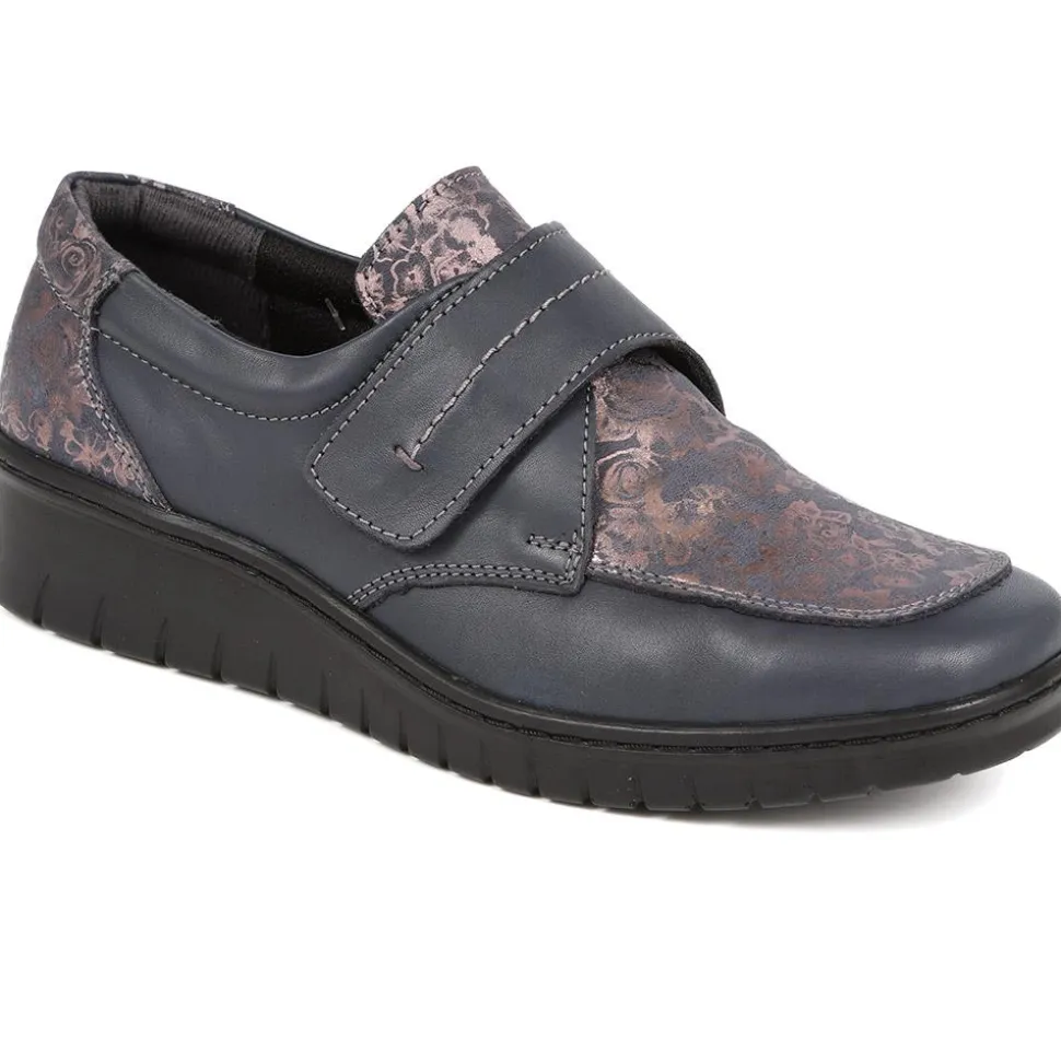 Touch-Fasten Floral Monk Shoes - Navy Floral