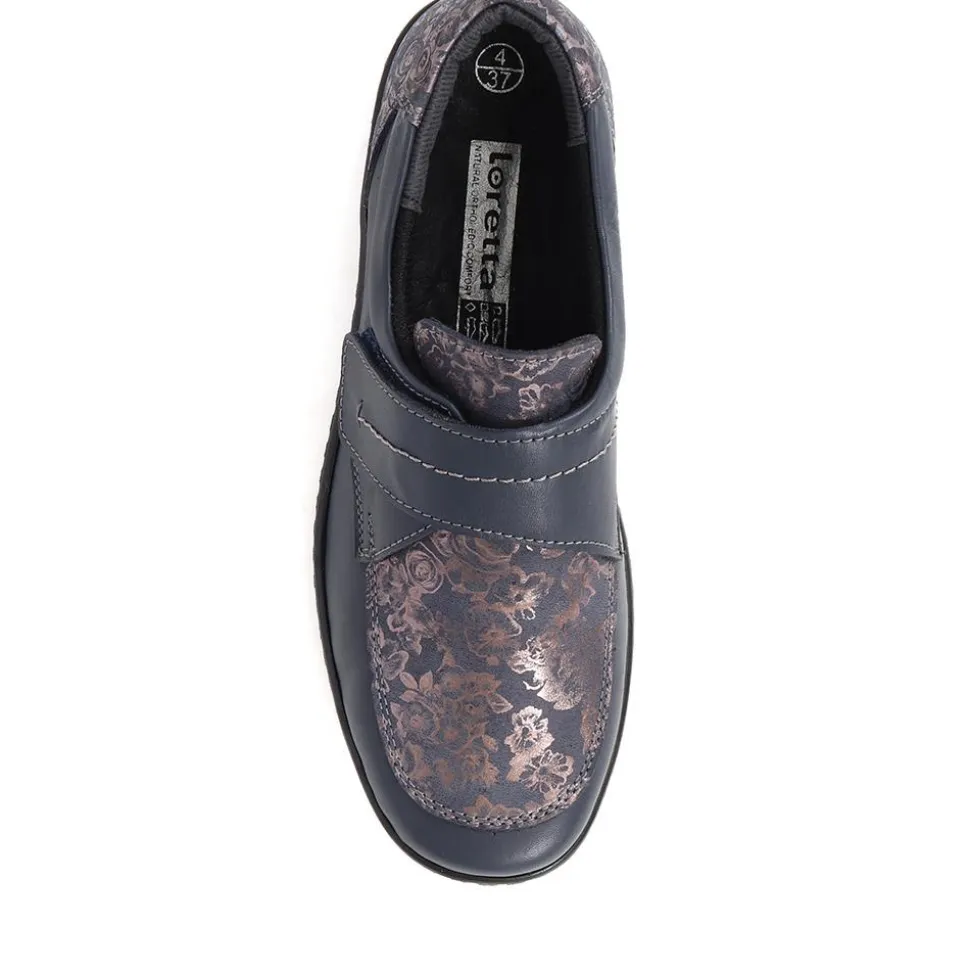 Touch-Fasten Floral Monk Shoes - Navy Floral
