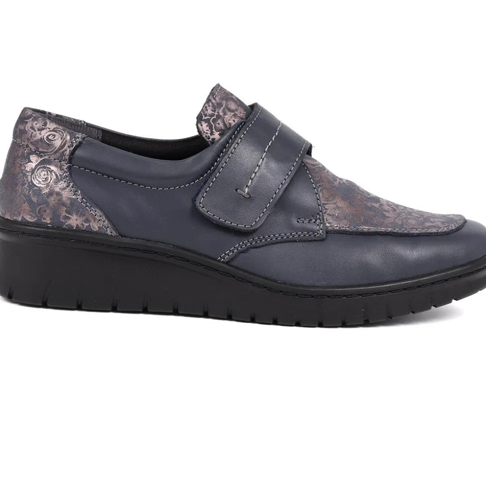 Touch-Fasten Floral Monk Shoes - Navy Floral