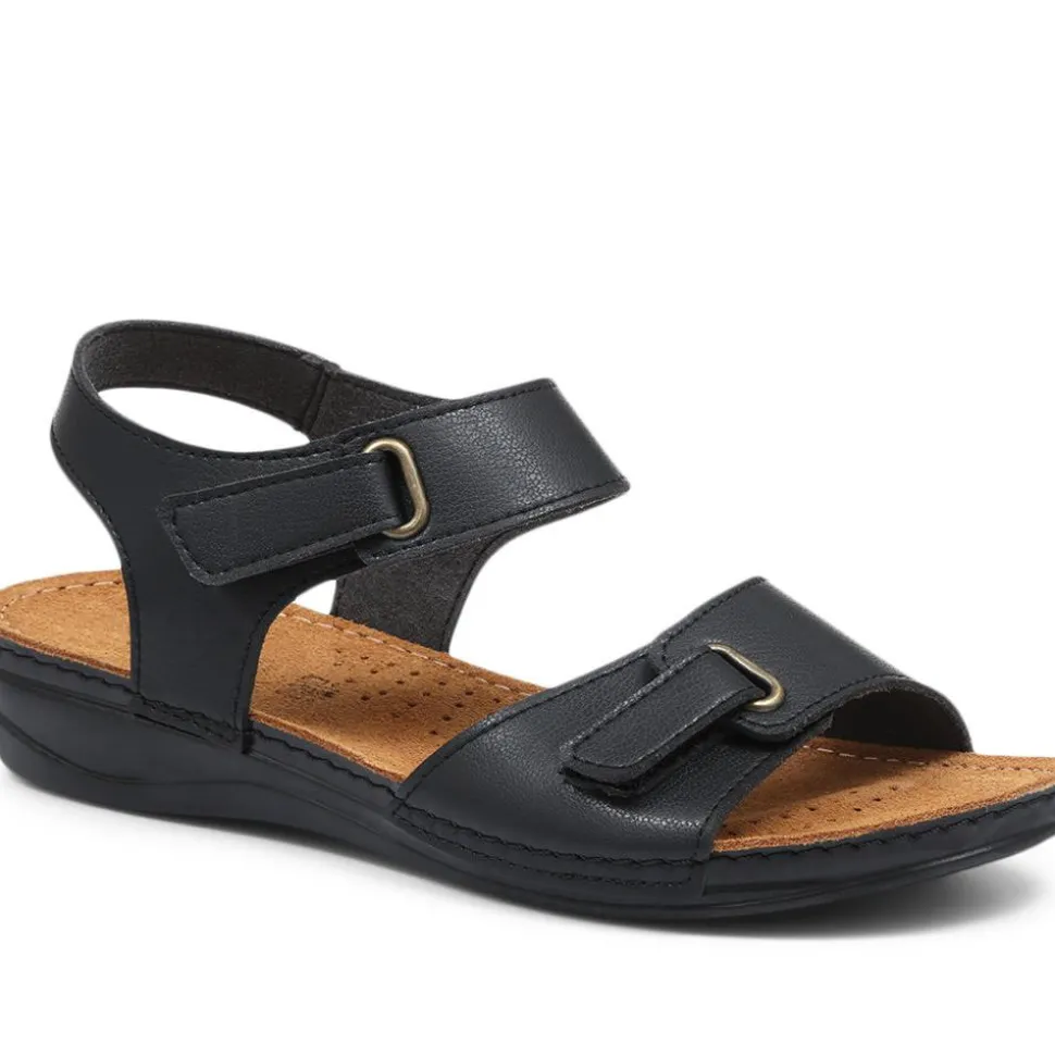 Touch-Fastening Flat Sandals - Black