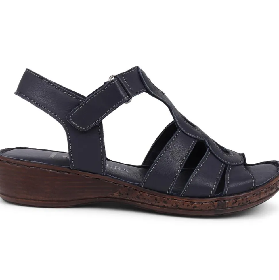 Touch-Fasten Leather Sandals - Navy