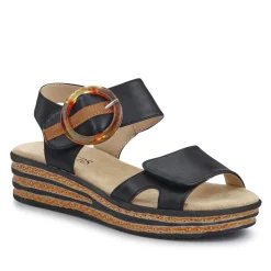 Touch Fasten Wedge Sandals - Black