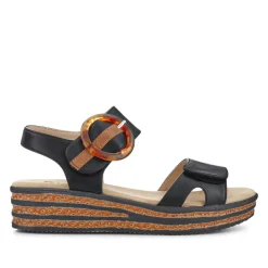Touch Fasten Wedge Sandals - Black