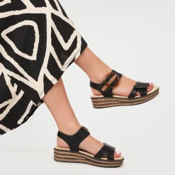 Touch Fasten Wedge Sandals - Black