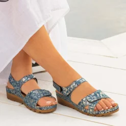 Triple Adjustable Fit Sandals - BLUE FLORAL