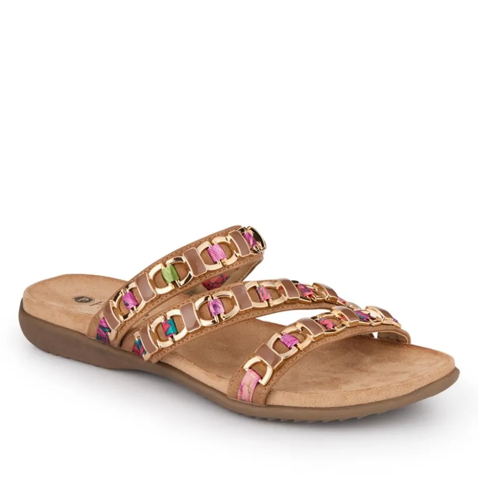 Triple-Strapped Mules - Tan