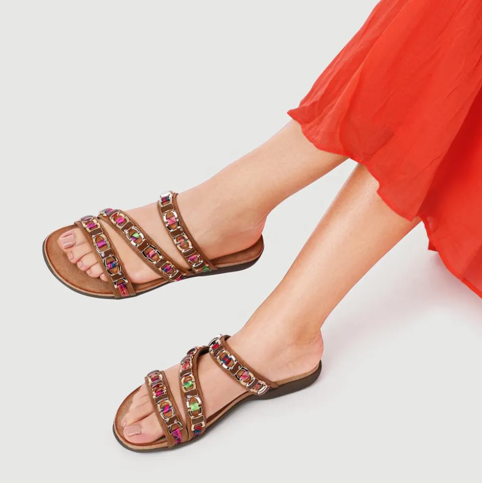 Triple-Strapped Mules - Tan