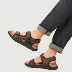 Triple Touch-Fastening-Strapped Sandals - Brown