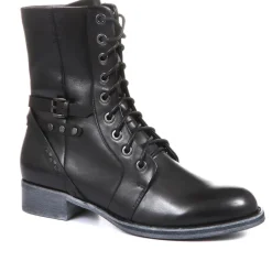 Tyra Leather Lace Up Boots - Black