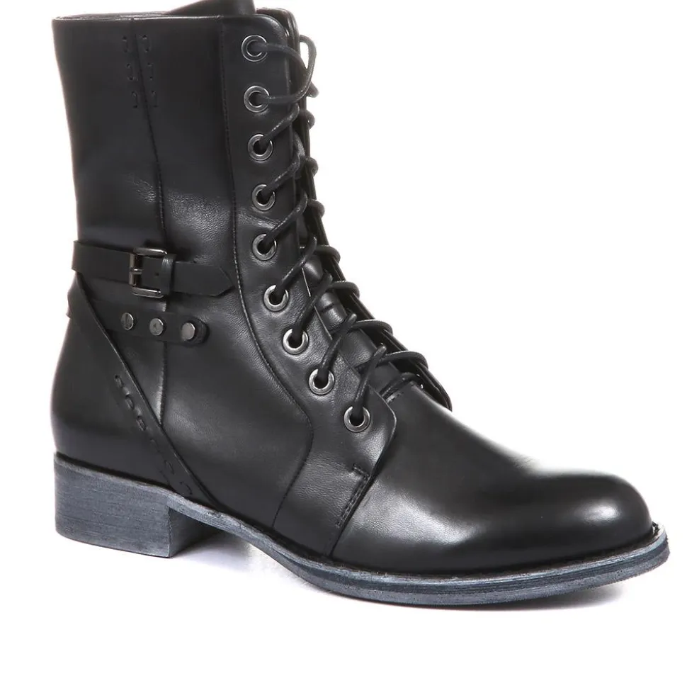 Tyra Leather Lace Up Boots - Black