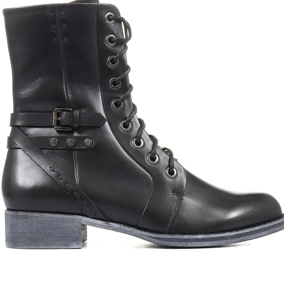 Tyra Leather Lace Up Boots - Black