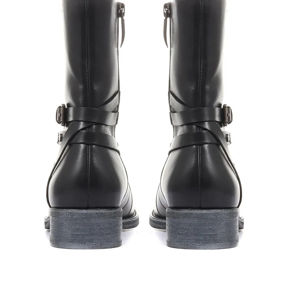 Tyra Leather Lace Up Boots - Black