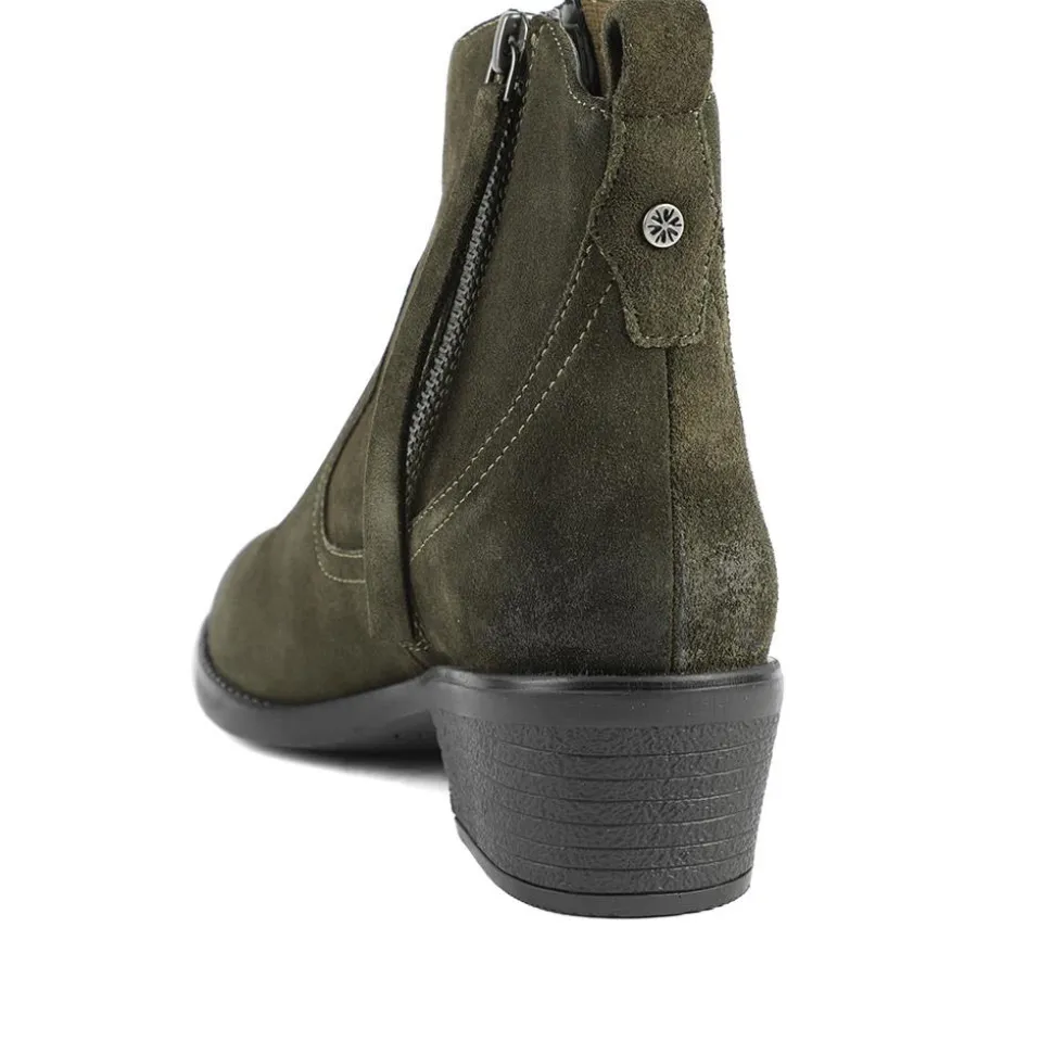 Van Dal Jessie Wide Fit Leather Ankle Boots - Olive Suede