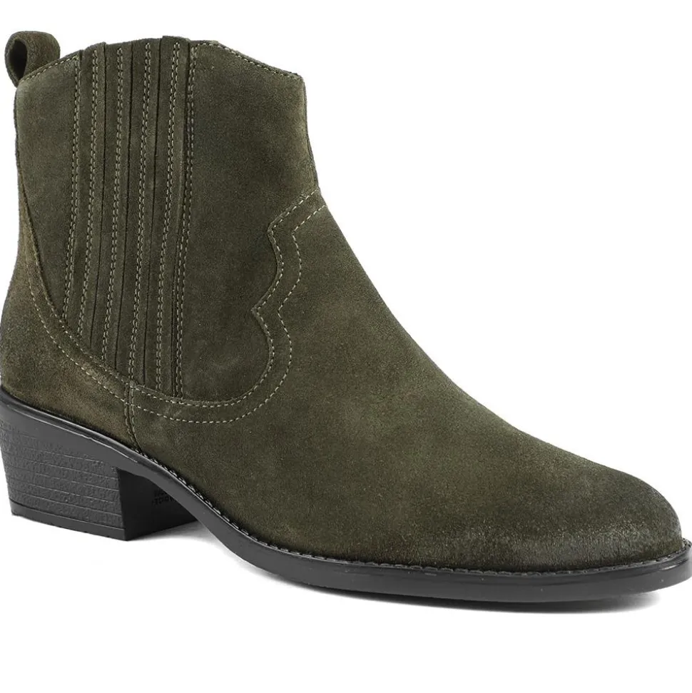 Van Dal Jessie Wide Fit Leather Ankle Boots - Olive Suede