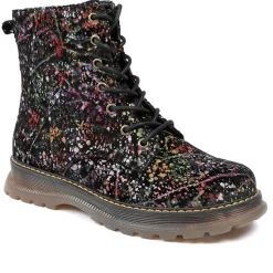 Vibrant Lace Up Ankle Boots With Inside Zip - Black Multi