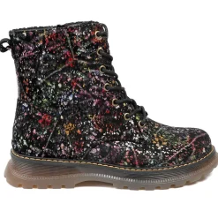 Vibrant Lace Up Ankle Boots With Inside Zip - Black Multi