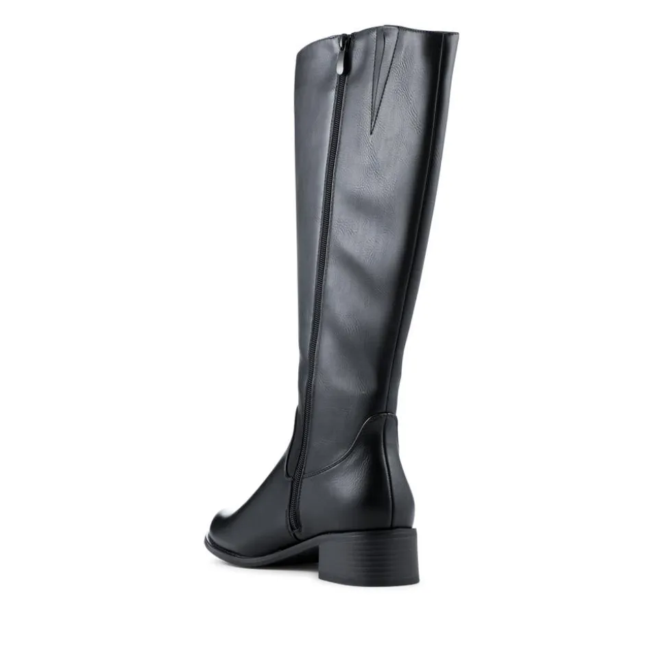 Warm Block Heel Long Boots - Black