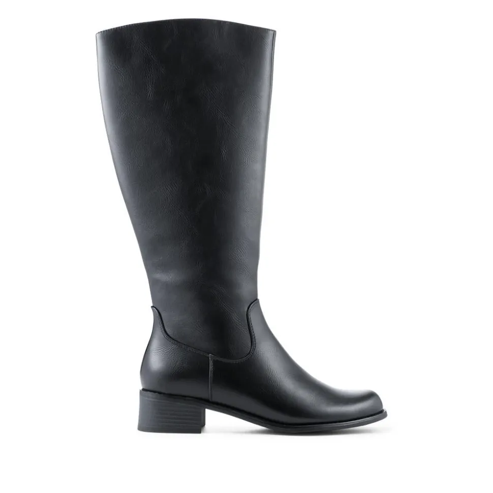 Warm Block Heel Long Boots - Black