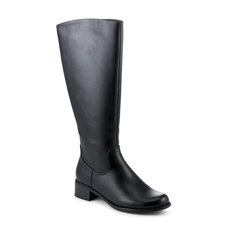 Warm Block Heel Long Boots - Black