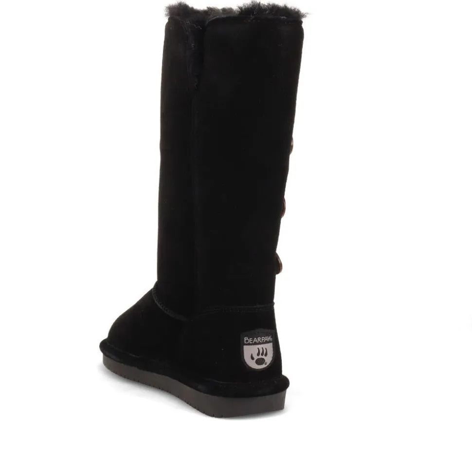 Warm Buttoned Calf Boots - Black