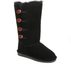 Warm Buttoned Calf Boots - Black