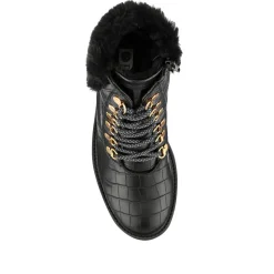 Warm Dual-Fasten Ankle Boots - Black Croc