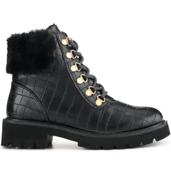 Warm Dual-Fasten Ankle Boots - Black Croc