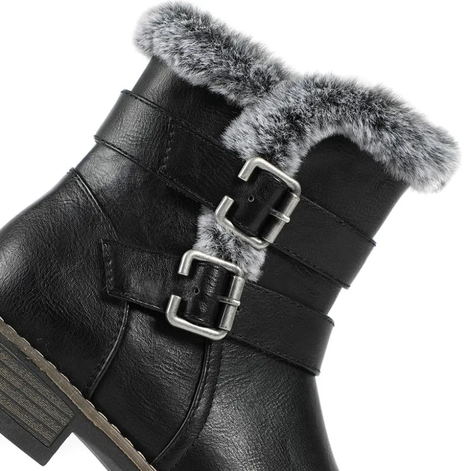 Warm Faux Fur Lined Ankle Boots - Black