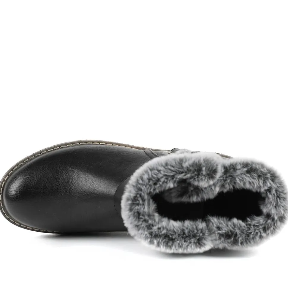 Warm Faux Fur Lined Ankle Boots - Black