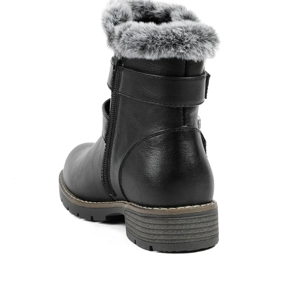 Warm Faux Fur Lined Ankle Boots - Black
