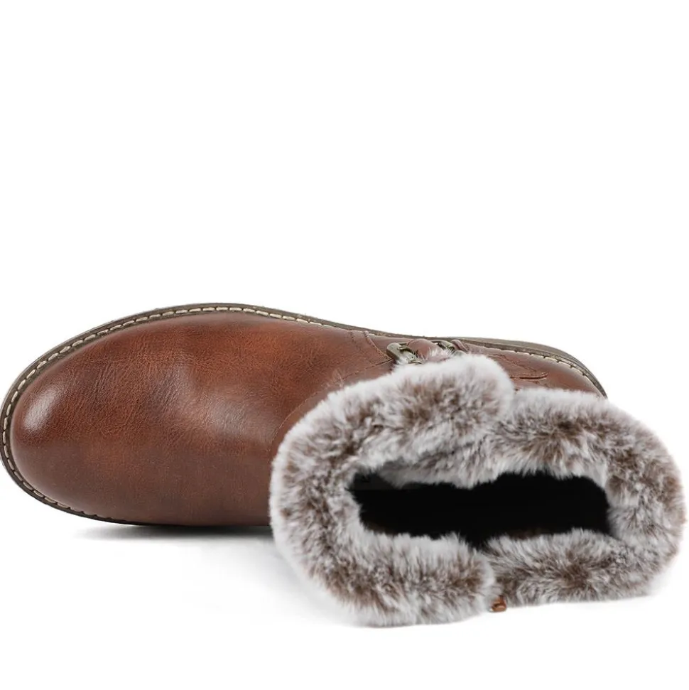 Warm Faux Fur Lined Ankle Boots - Brown