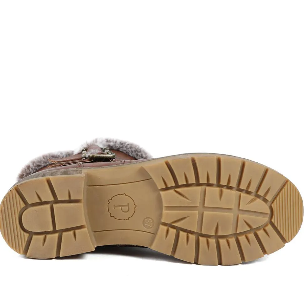 Warm Faux Fur Lined Ankle Boots - Brown