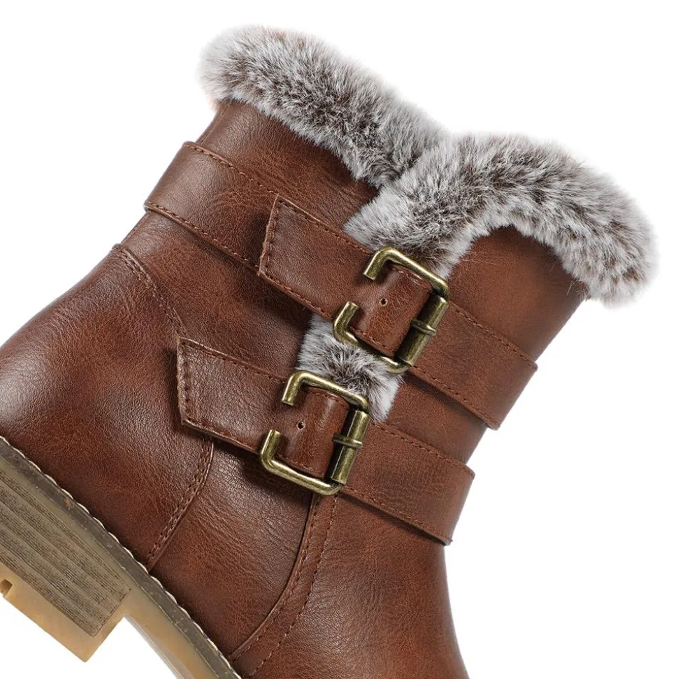Warm Faux Fur Lined Ankle Boots - Brown