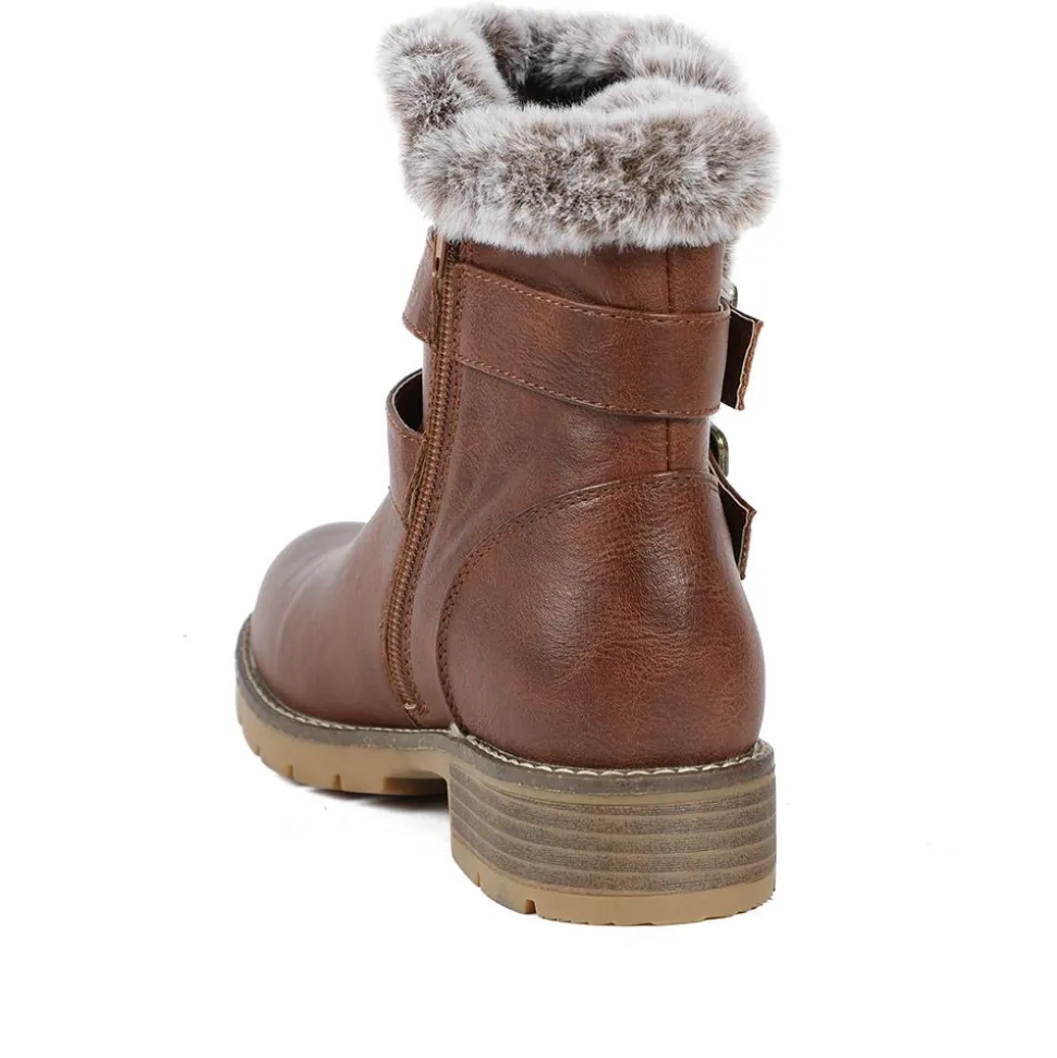 Warm Faux Fur Lined Ankle Boots - Brown