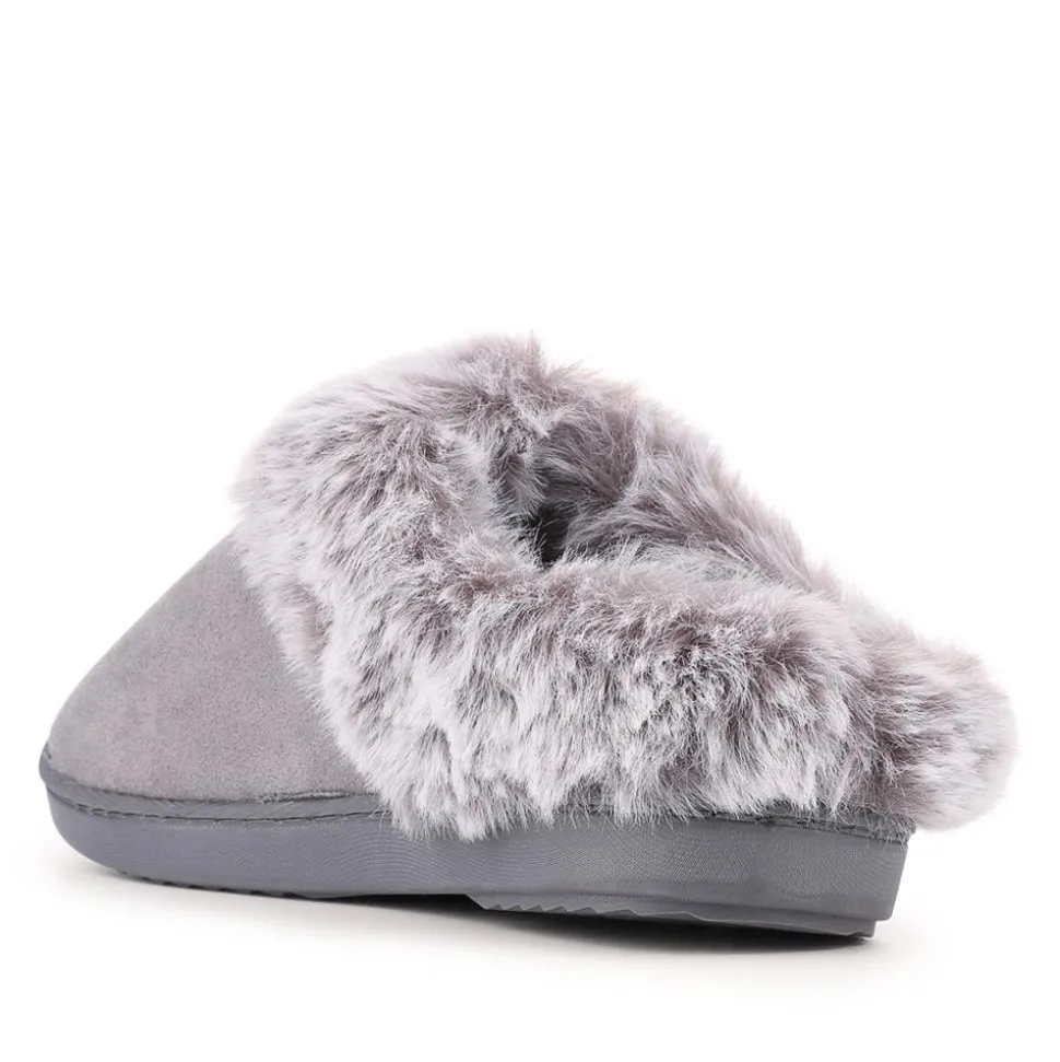Warm Lined Cushioning Luxury Fur Slippers - Grey