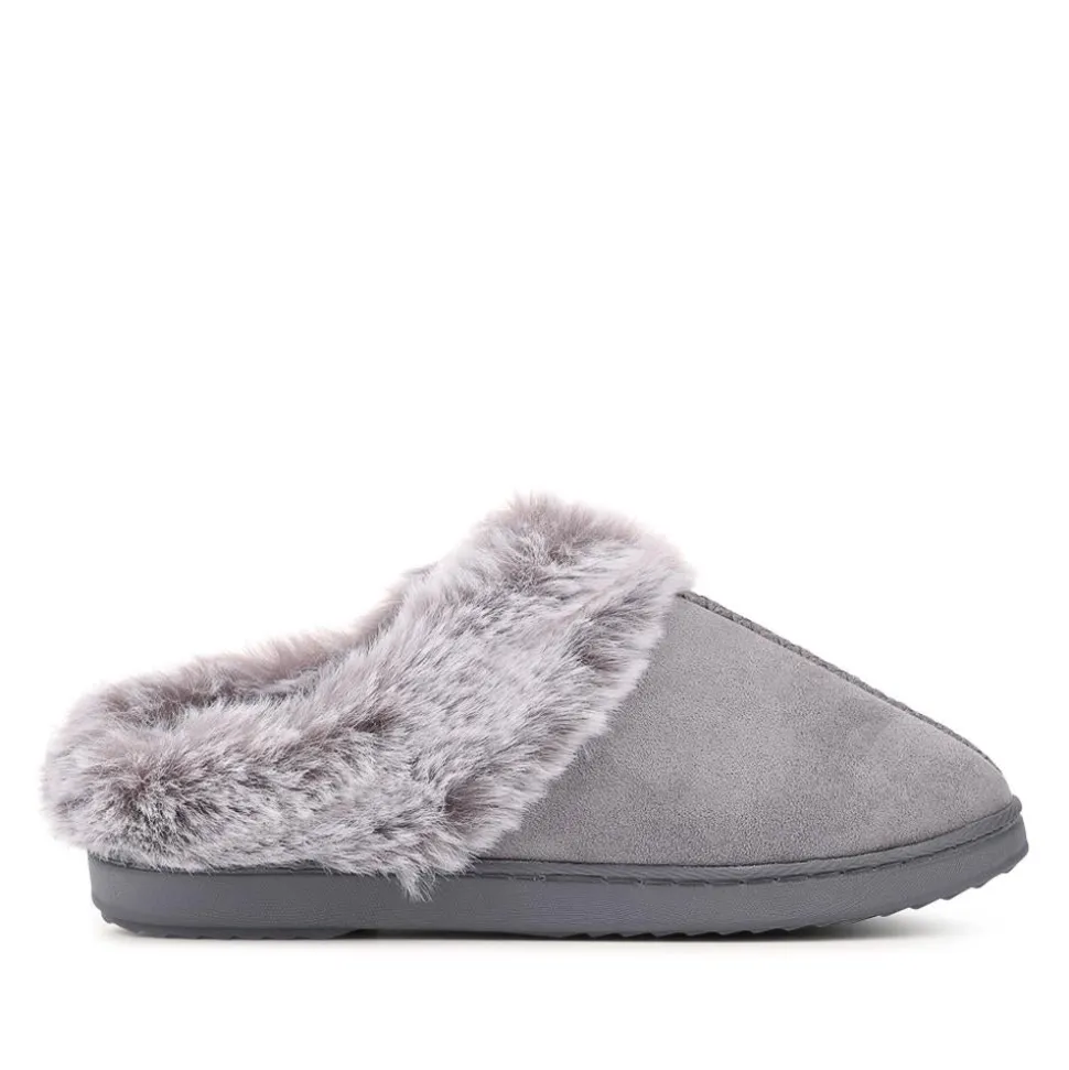 Warm Lined Cushioning Luxury Fur Slippers - Grey