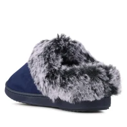 Warm Lined Cushioning Luxury Fur Slippers - Navy