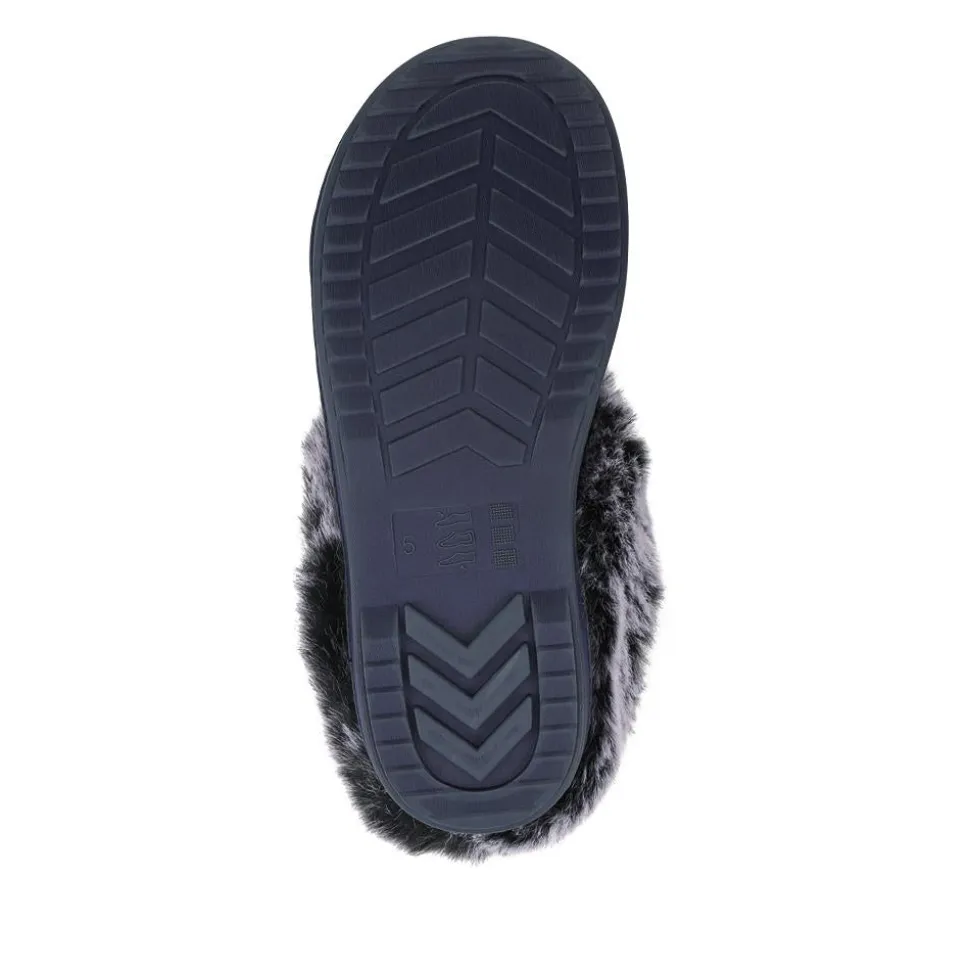 Warm Lined Cushioning Luxury Fur Slippers - Navy