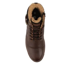 Warm Lined Leather Lace Up Boots - Brown