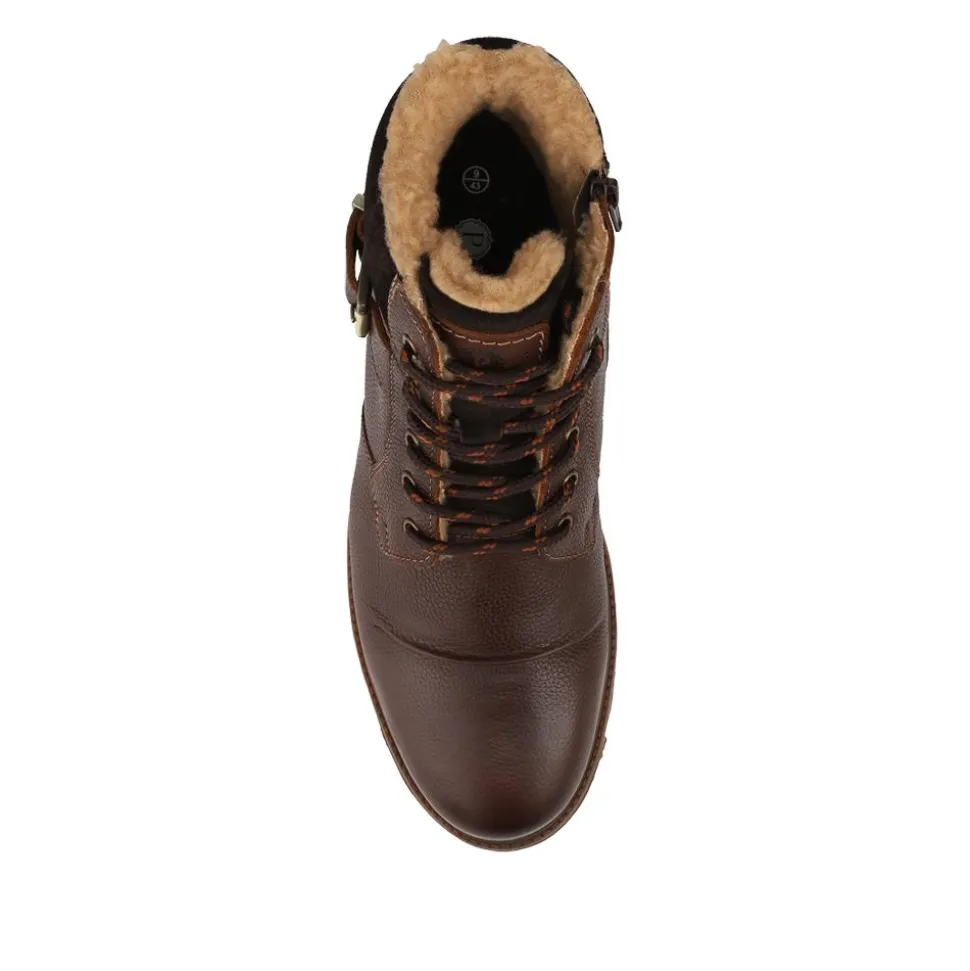 Warm Lined Leather Lace Up Boots - Brown
