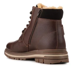 Warm Lined Leather Lace Up Boots - Brown