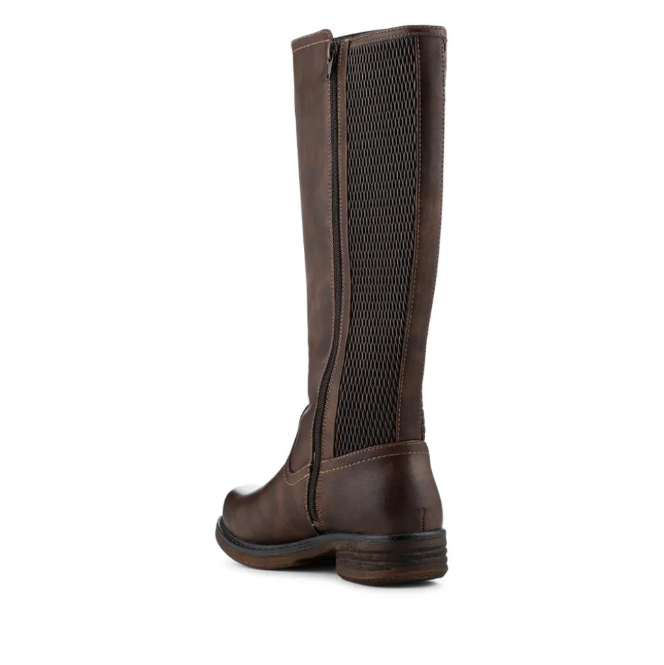 Warm Lined Long Boots With Inside Zip - Brown
