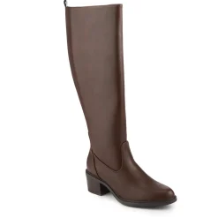 Warm Lined Long Boots With Stretch Calf Fitting - Brown